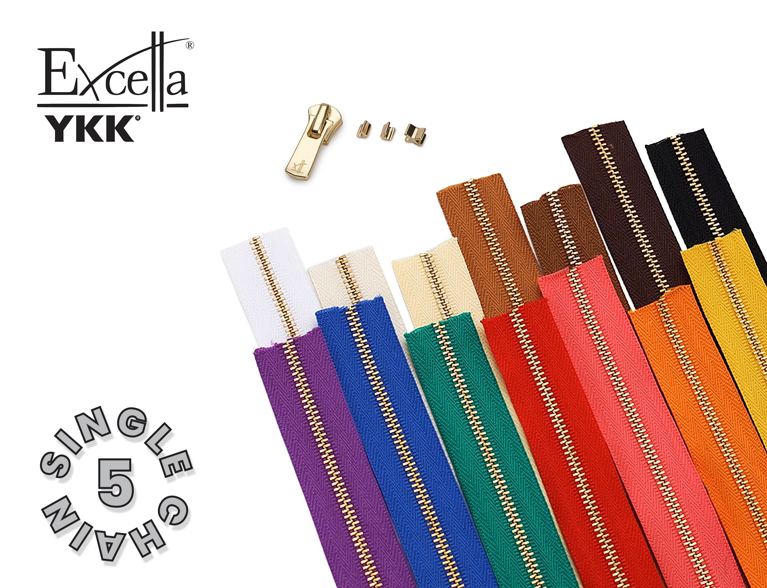 YKK - Excella Zippers - Size #5 - Single Chain (Silver)