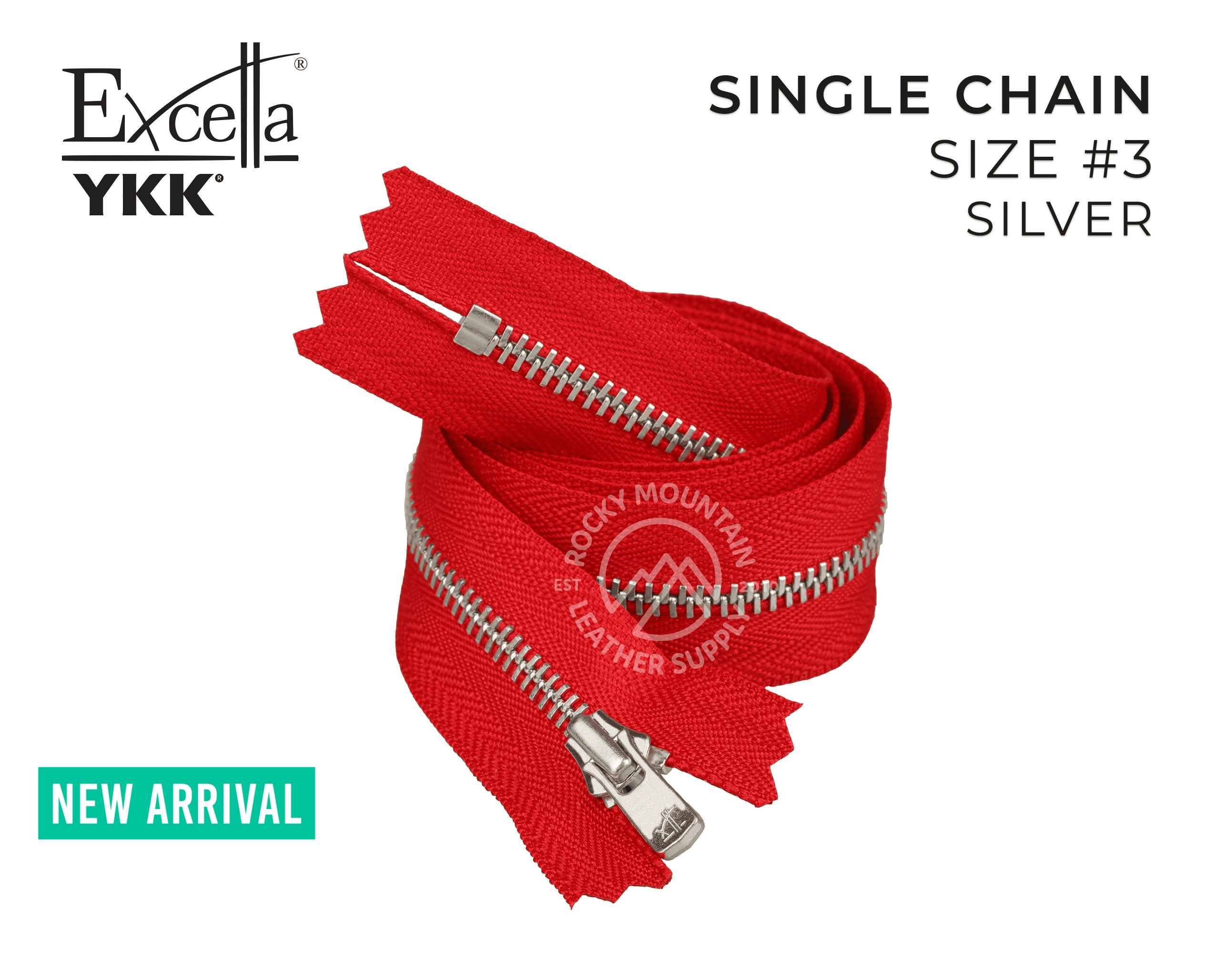 YKK - Excella Zippers - Size #3 - Single Chain (Silver)
